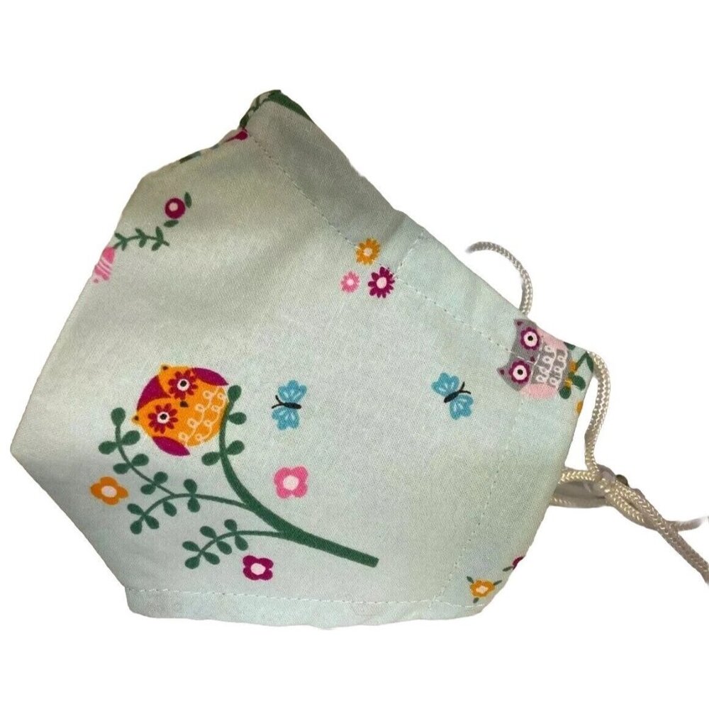 Handmade Owl & Butterfly Cotton Face Mask Adjustable Blue Green - Picture 1 of 4